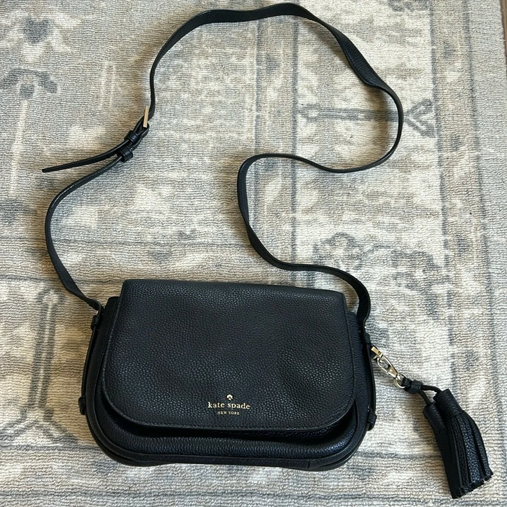 Kate Spade Black Pebbled Leather Crossbody Bag with Tassel
